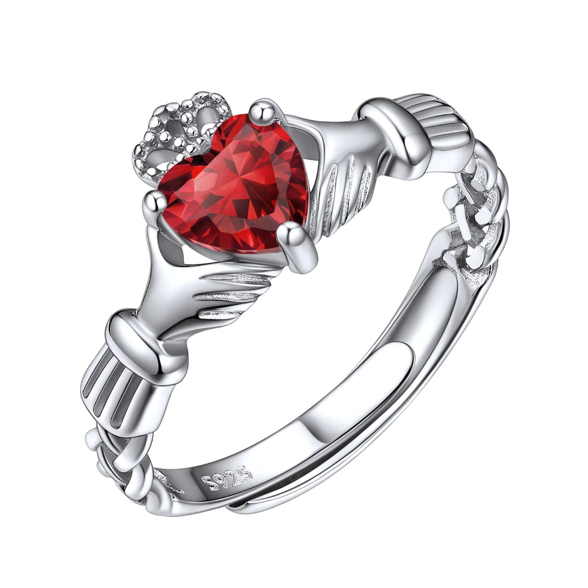 Birthstone Ring Set - U7 3mm 925 Silver Claddagh Rings