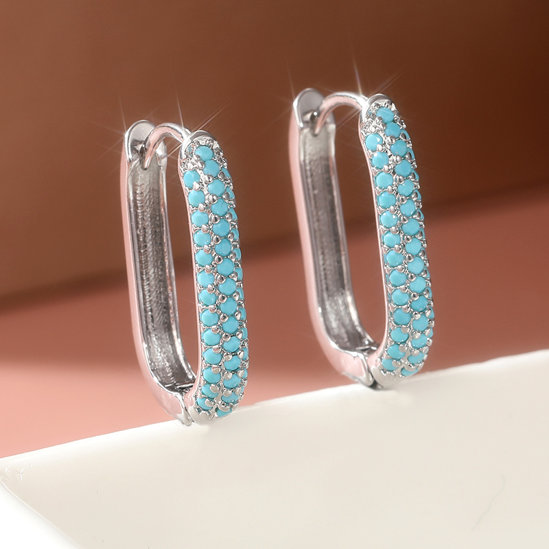 Turquoise Stone Ring - Exquisite Inlay Imitation Turquoise Hoop Earrings