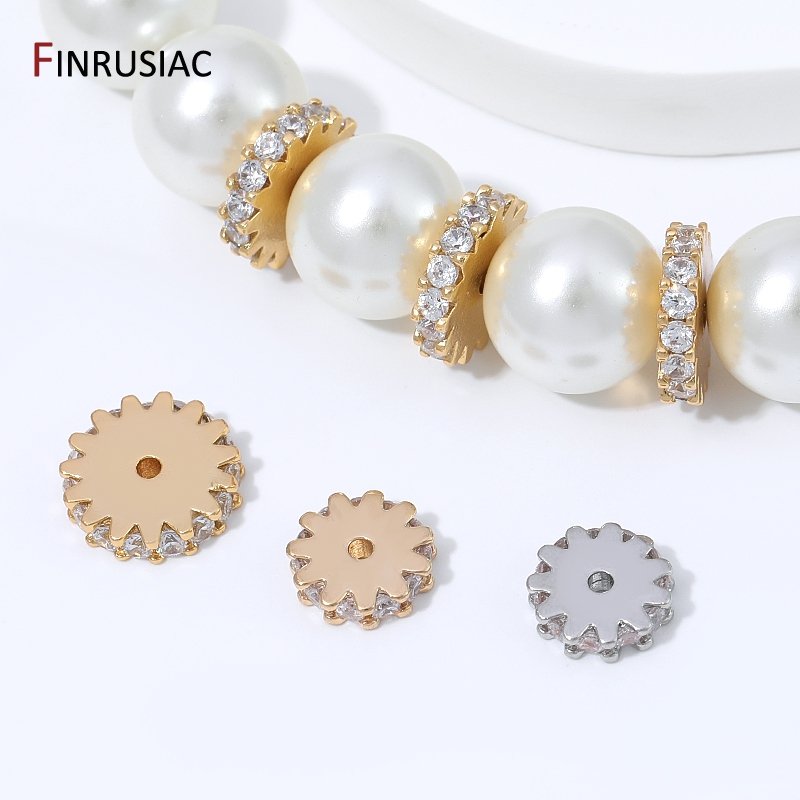 Pearl Necklace - 18K Gold Plated Brass Zircon Gear