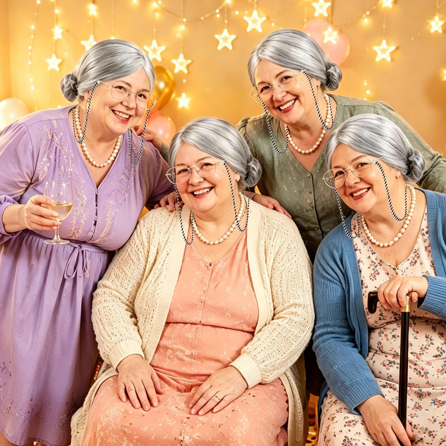 Fat Old Lady Costume Set Fake  - Pearl Necklace 评论和价格