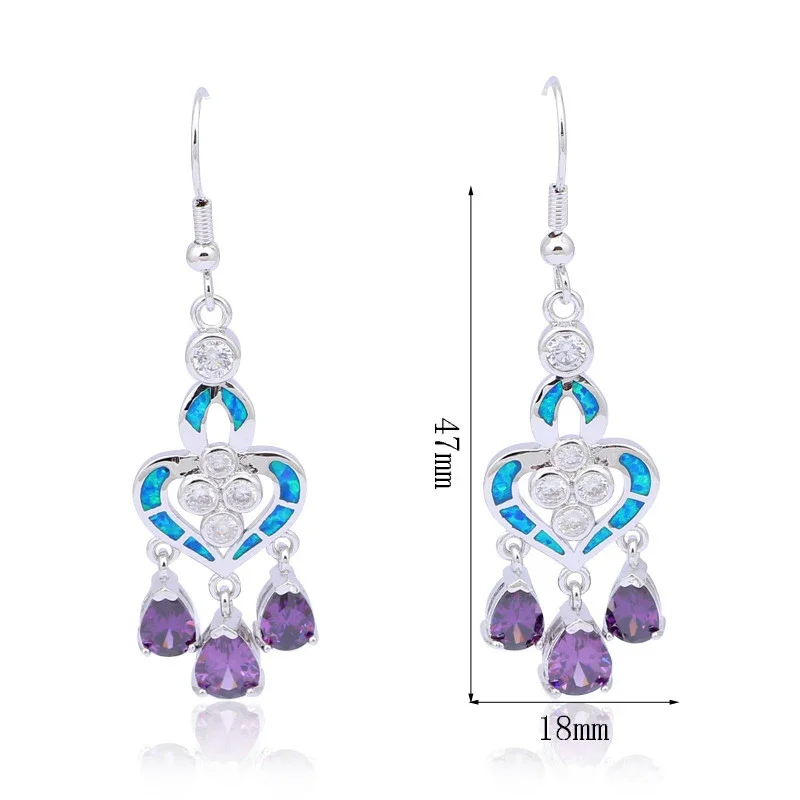 Heart Shape Earrings with Blue - Opal Earrings Dangle 评论和价格