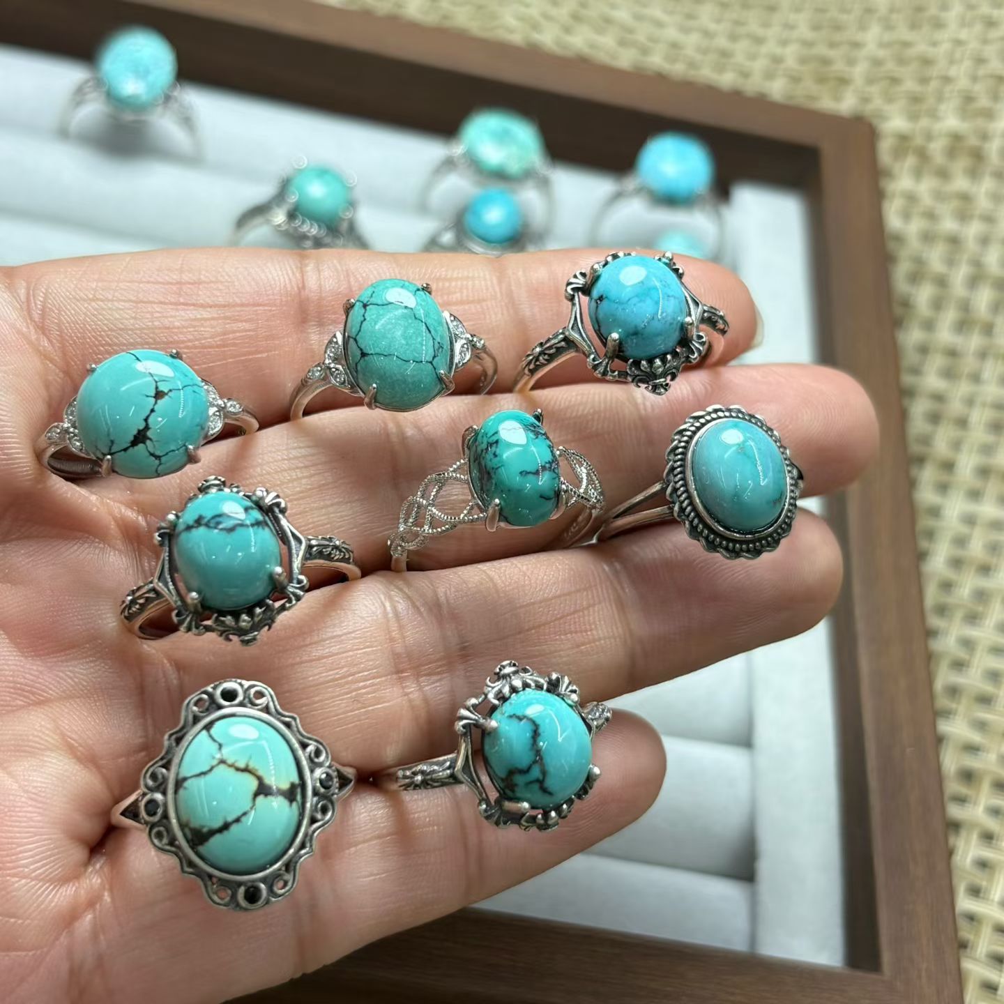1 Pc Fengbaowu Natural Turquoi - Turquoise Stone Ring 评论和价格