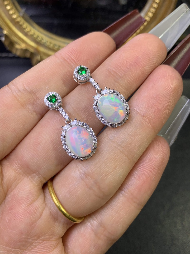 925 Sterling Silver Opal Earri - Opal Earrings Dangle 评论和价格