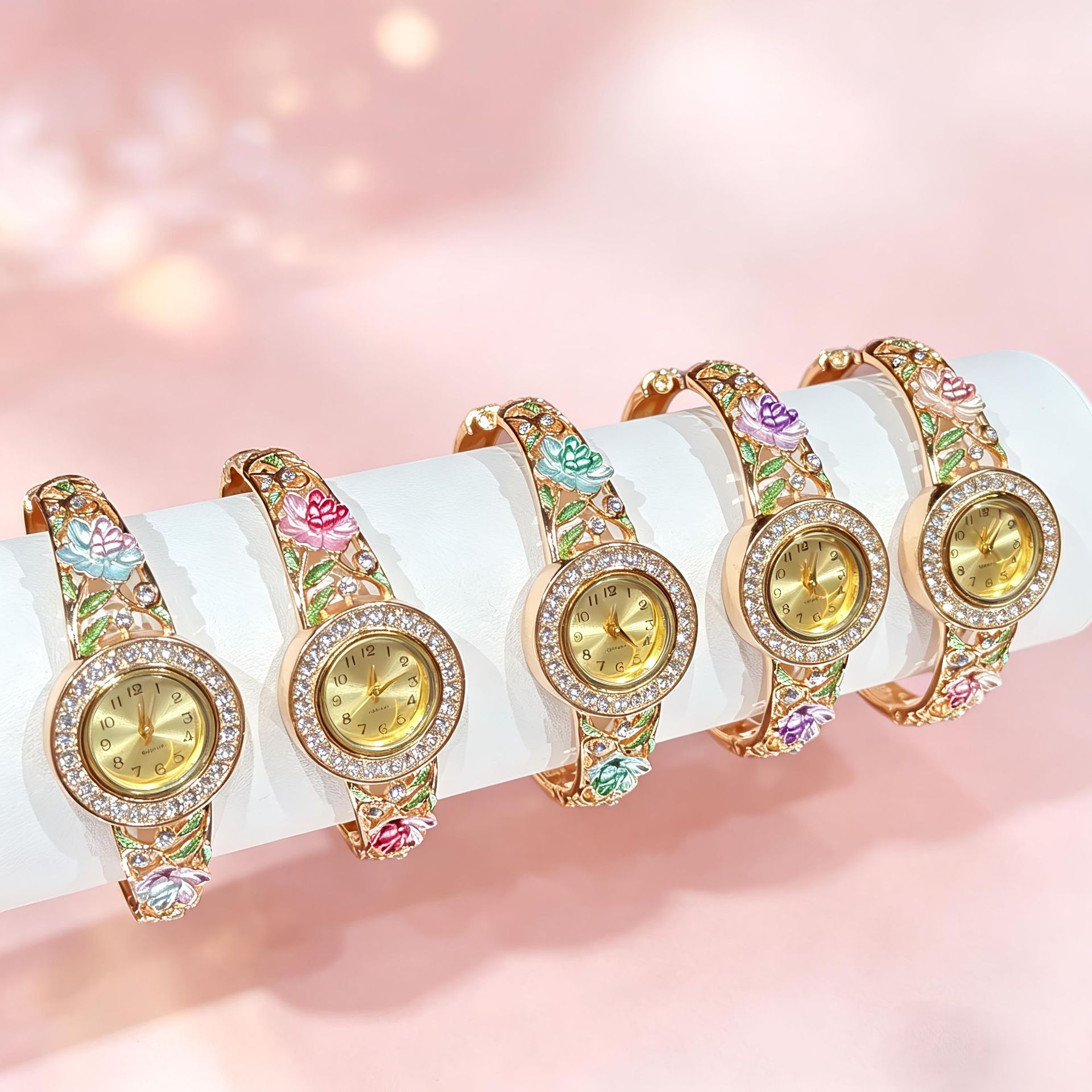 Vintage Gold Enamel Flower Wri - Vintage Jewelry Watches Women 评论和价格