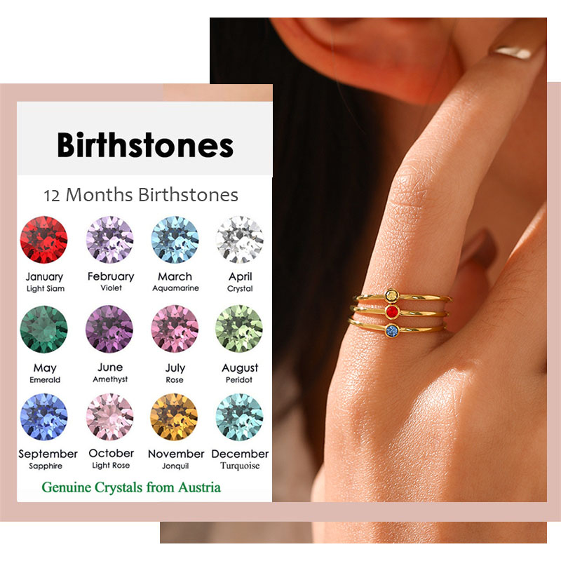 Stainless Steel Birthstone Rin - Birthstone Ring Set 评论和价格