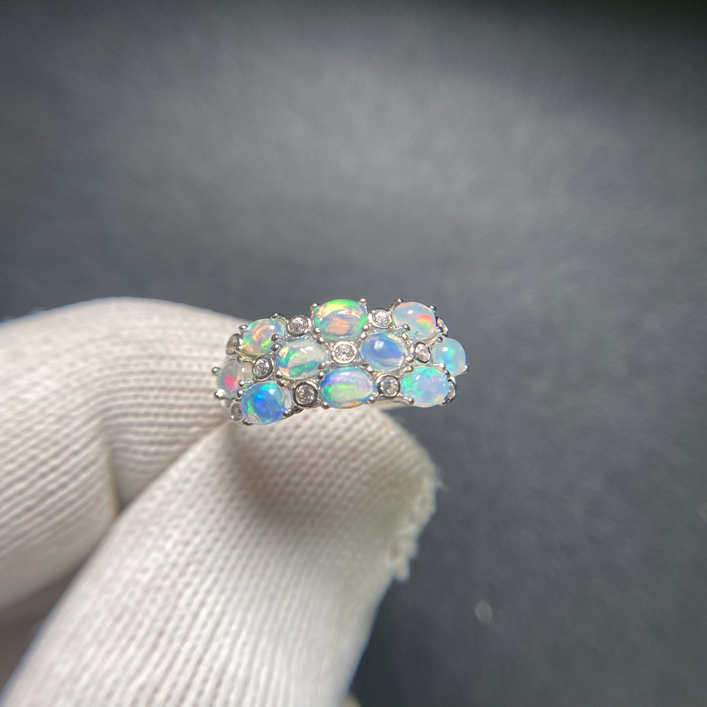 Elegant Natural White Opal Rin - Birthstone Ring Set 评论和价格