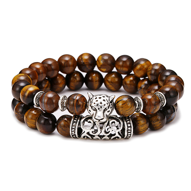 Premium 2Pcs/Set Leopard Beade - Gemstone Bracelet Healing 评论和价格