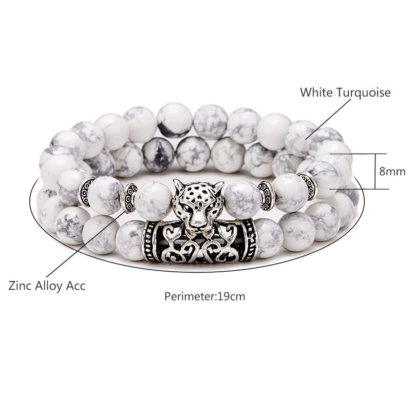 Premium 2Pcs/Set Leopard Beade - Gemstone Bracelet Healing 评论和价格