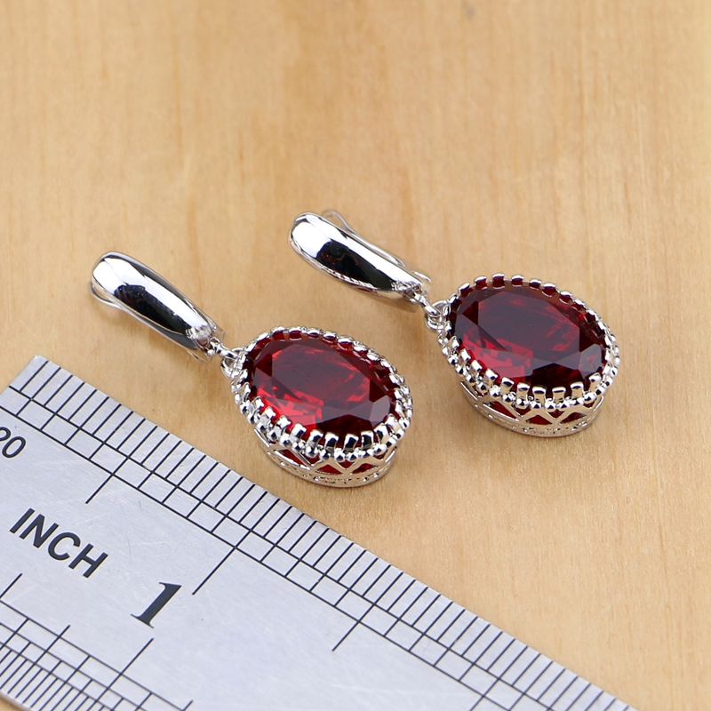Natural 925 Silver Jewelry Red - Birthstone Ring Set 评论和价格