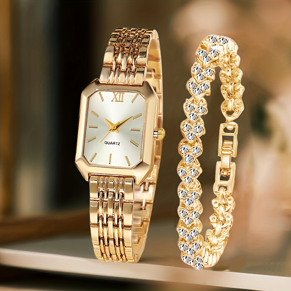 2PCS Fashion Rectangle Women Q - Jewelry Watches Women 评论和价格