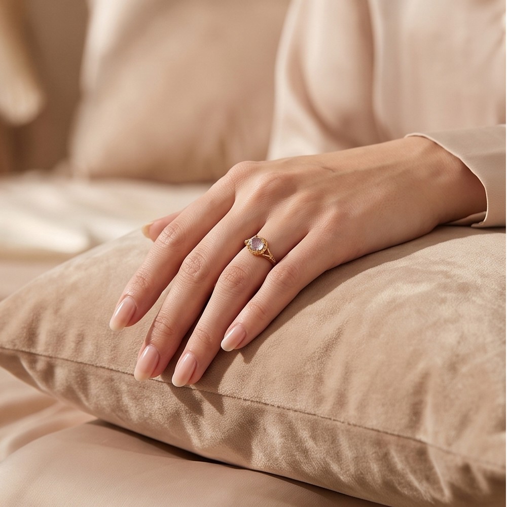 LAMOON Natural Gemstone Labrad - Turquoise Stone Ring 评论和价格