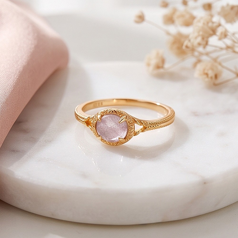 LAMOON Natural Gemstone Labrad - Turquoise Stone Ring 评论和价格