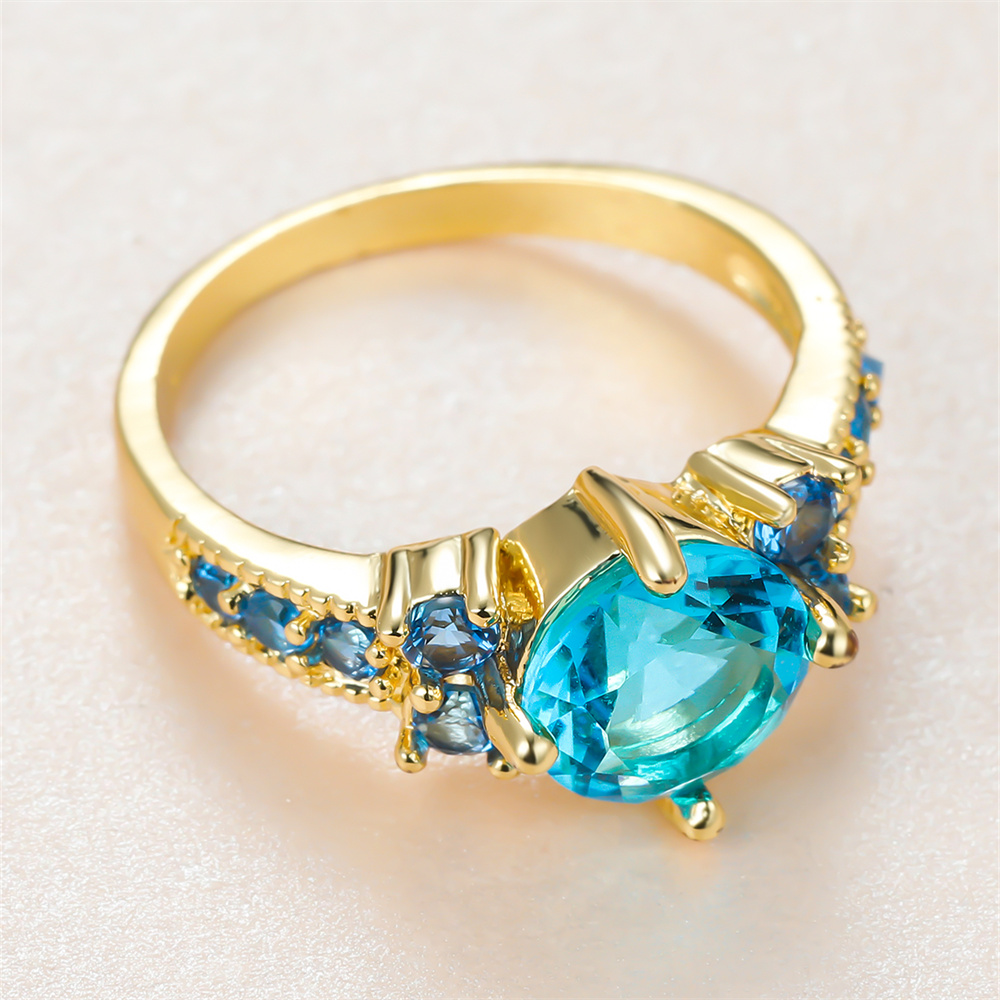 Aqua Blue Crystal Round Stone  - Birthstone Ring Set 评论和价格
