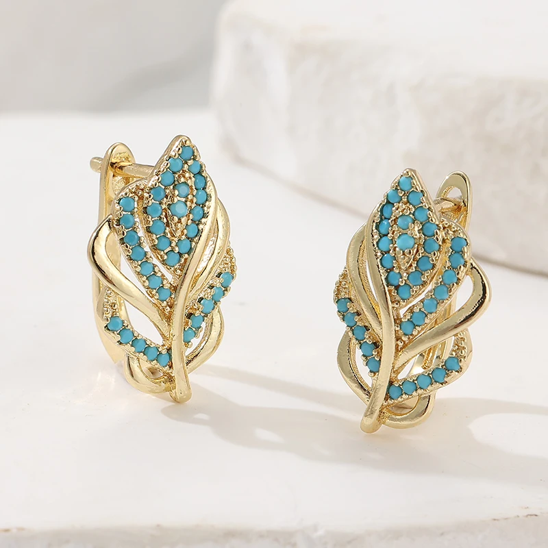 Creative Leaf Shaped Hoop Earr - Turquoise Stone Ring 评论和价格